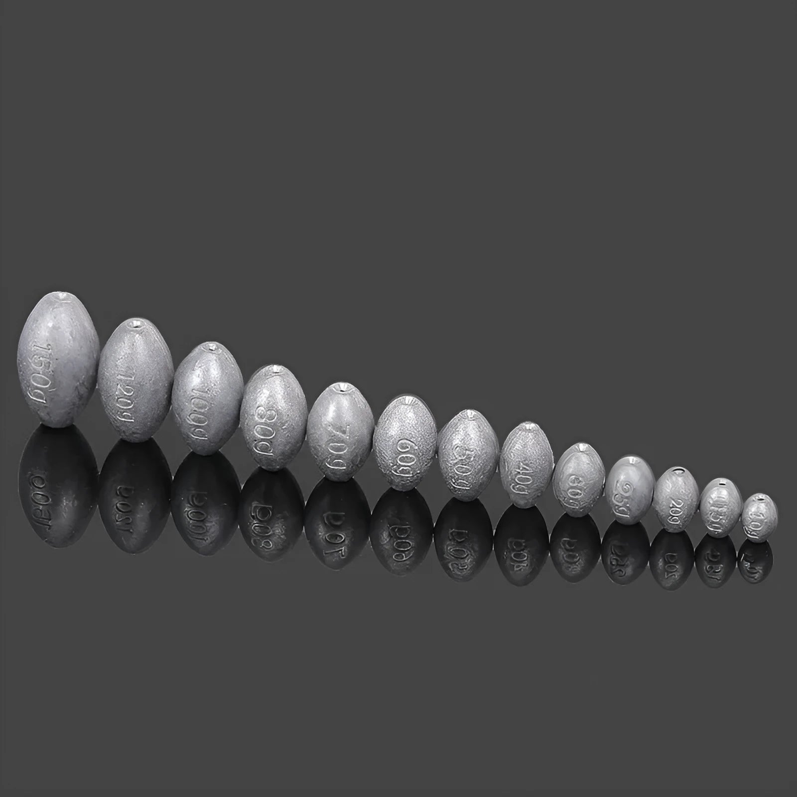 Scaled olive lead fishing sinker with Tongxin plastic core in rugby shape.