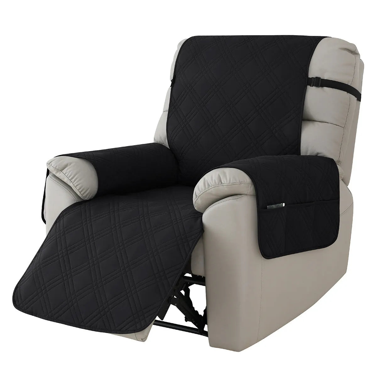 Quilted burgundy waterproof cover fitted on a Chivas massage chair sofa cushion.