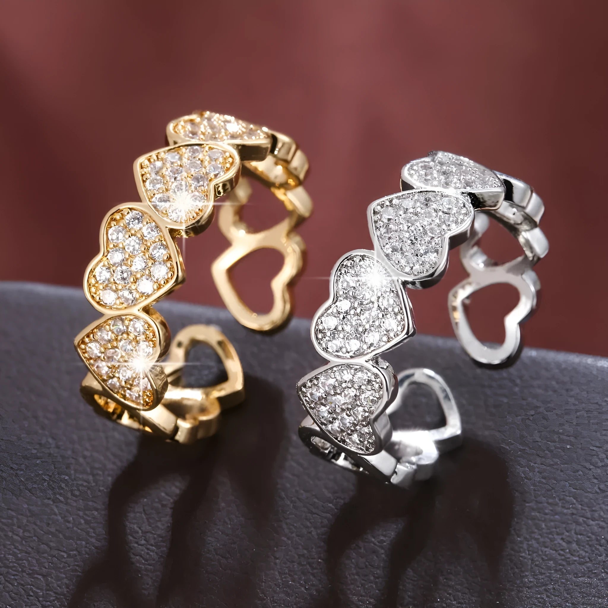 Adjustable couples ring in gold or silver with geometric love heart design