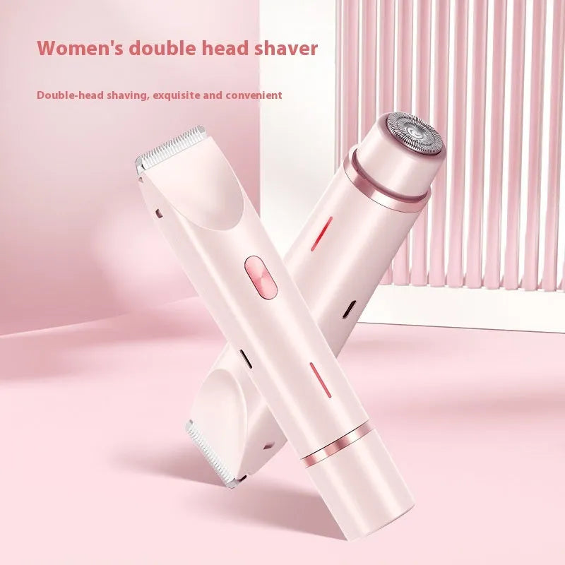Pink women's electric hair remover with double head design for body grooming