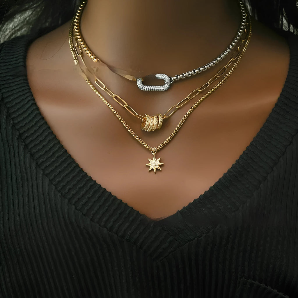 Oval Pendant Necklace with Dual-Color Patchwork Chain in Gold, Silver, Circle or XINGX Retro Style Brass and Titanium Steel Cuban Link Chain Necklace 31-40cm Adjustable Length