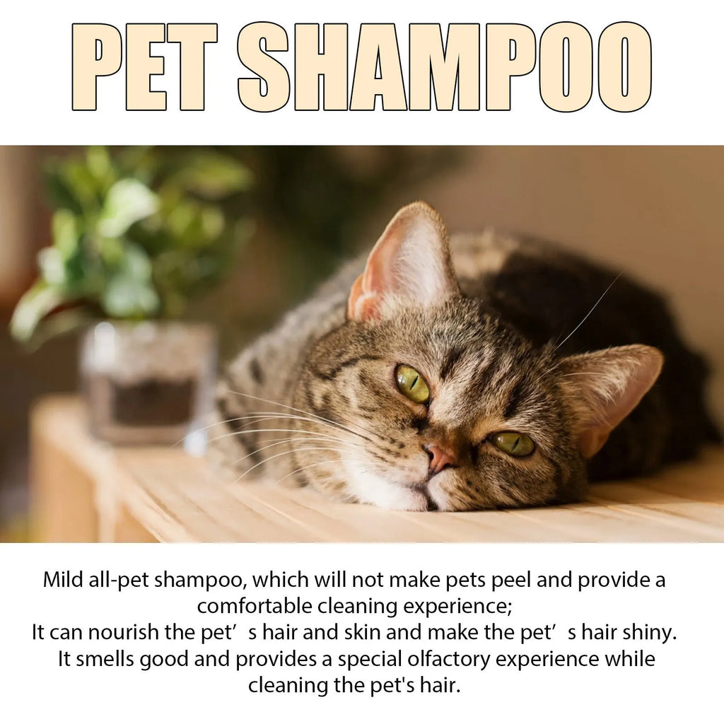 Mild pet shampoo bottle for cats and dogs in 100ml or 300ml sizes