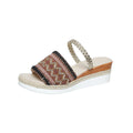 Women's colour-blocked wave-patterned sandals with thick rubber sole in beige