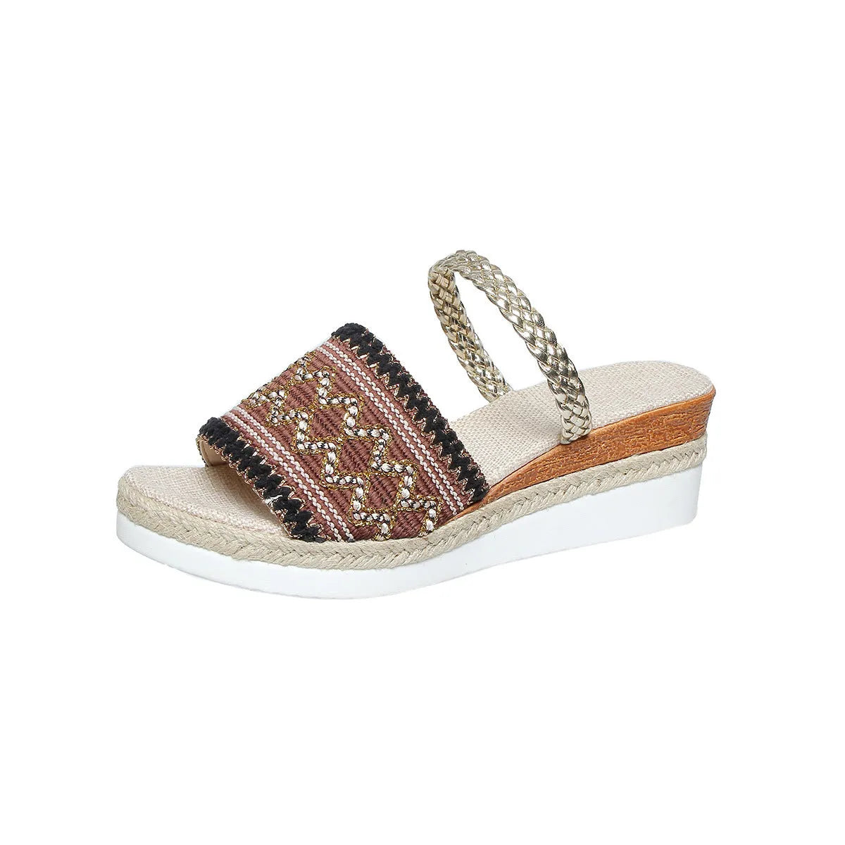 Women's colour-blocked wave-patterned sandals with thick rubber sole in beige