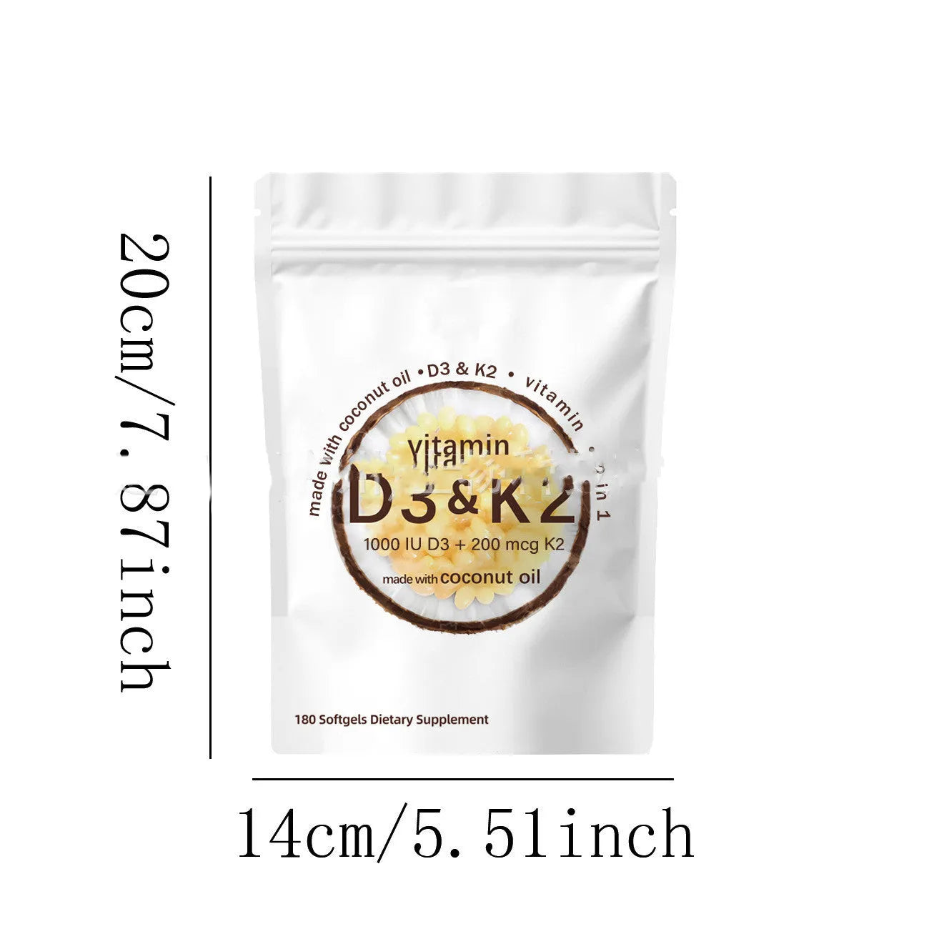Vitamin D3 K2 softgel capsules 180 tablets supplement pack for bone health support