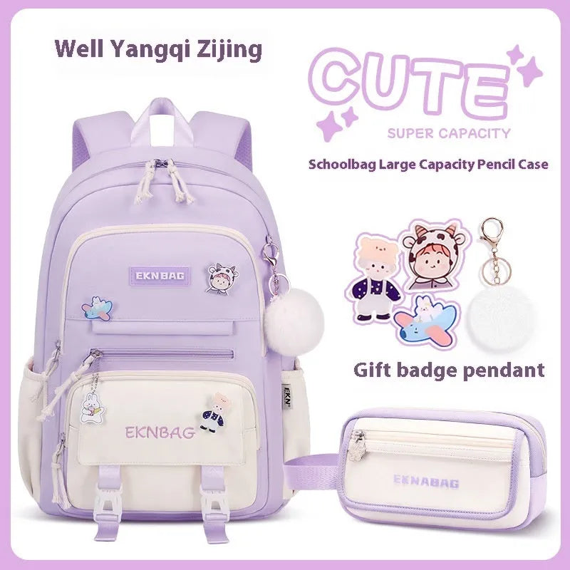 Girls waterproof school backpack in pink colour with curved shoulder straps and spine protection features