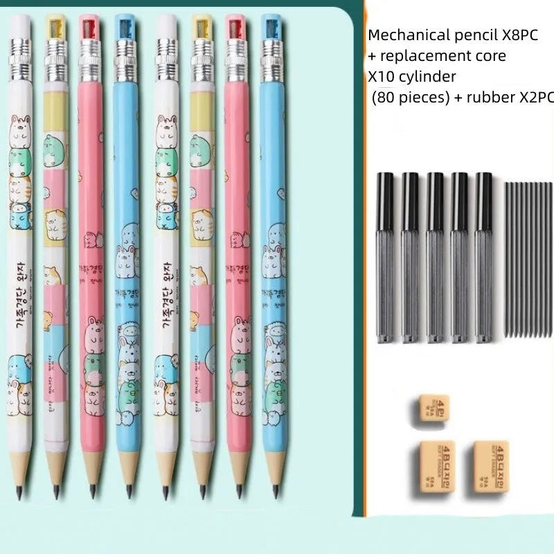 Children's mechanical pencils with cartoon designs showing 2.0 mm lead thickness for school writing