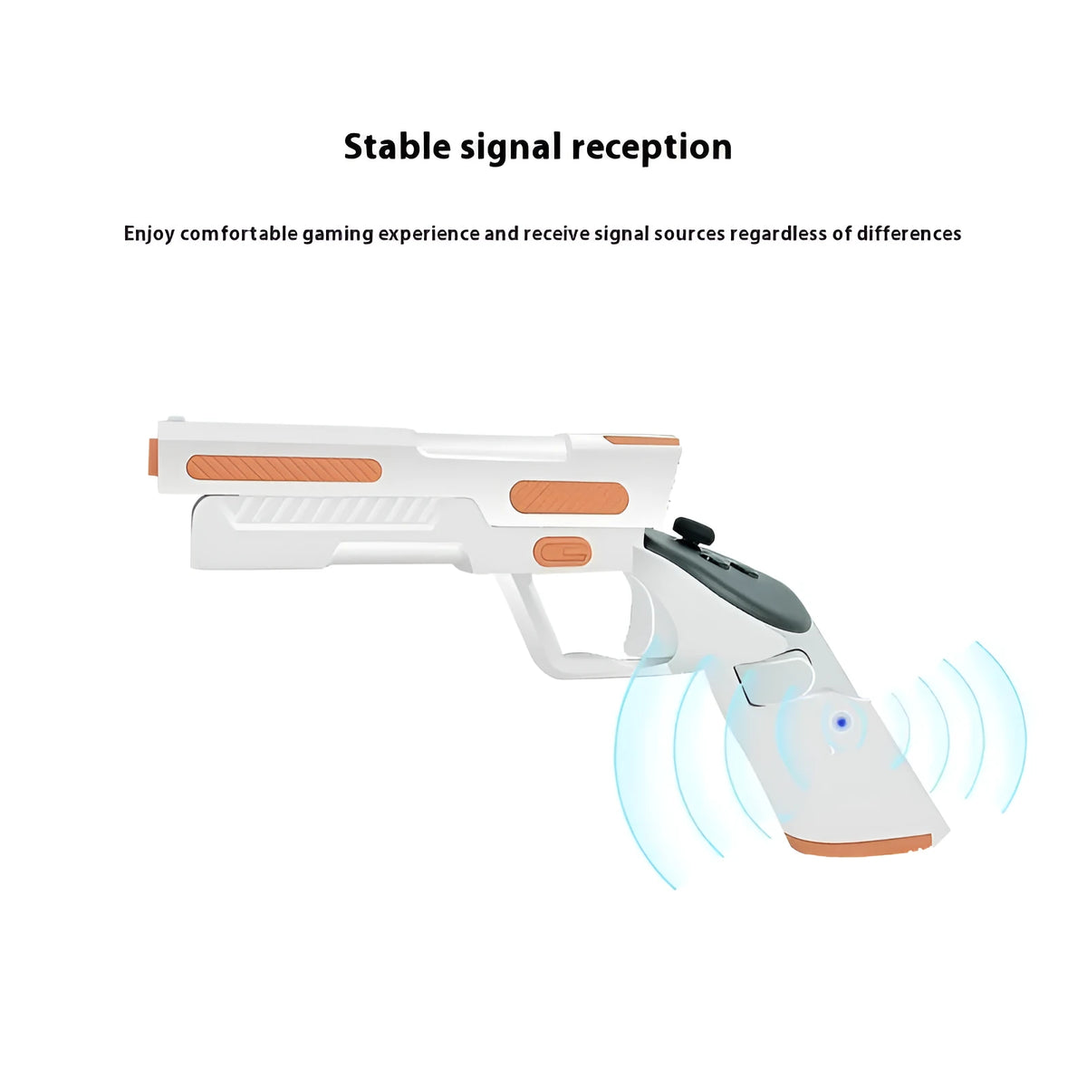 Pair of 3D printed handle accessories holster grips in orange white and dark blue for virtual shooting