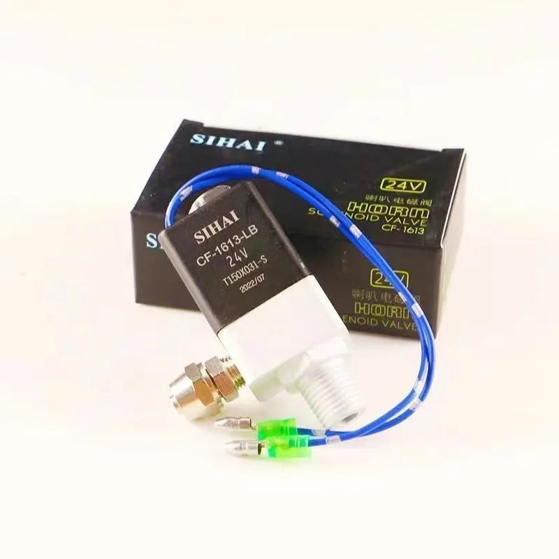 Black dual trumpet super loud 300dB air horn and compressor kit for 12V and 24V vehicles.