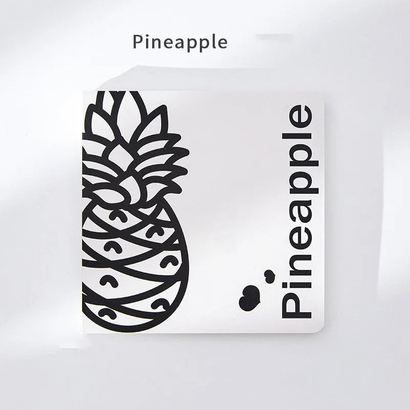 Square notebook with embossed fruit design cover showing 14.5cm dimensions
