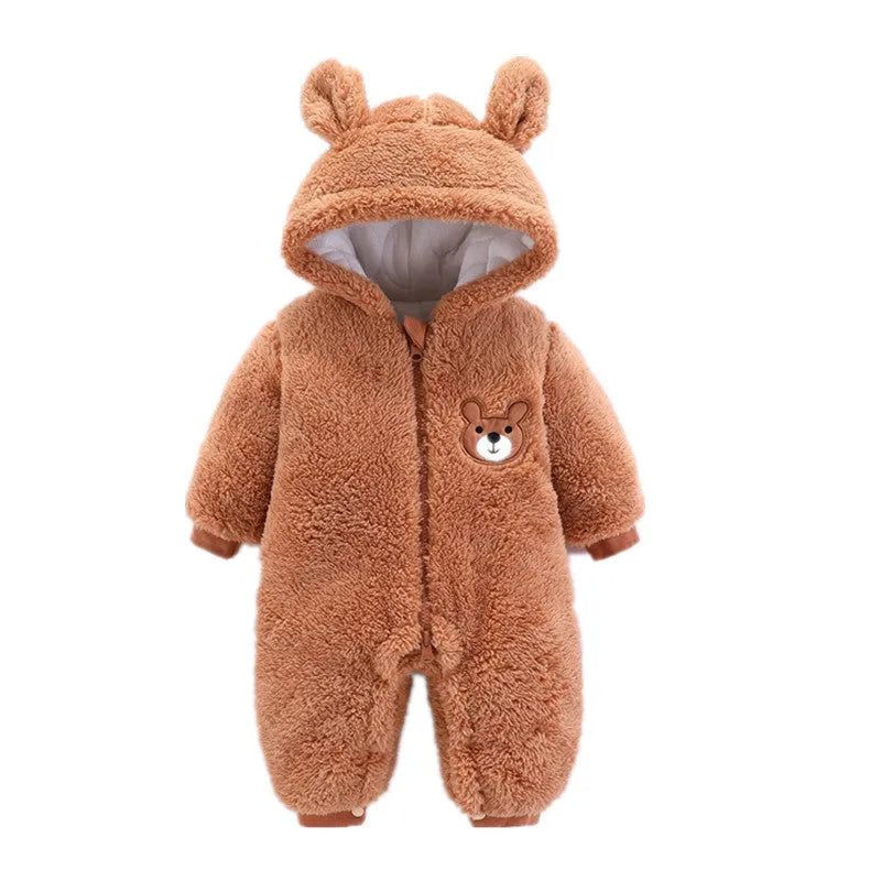 Flannel newborn baby jumpsuit with zipper in Zipper Bear Blue, suitable for 59-90cm height