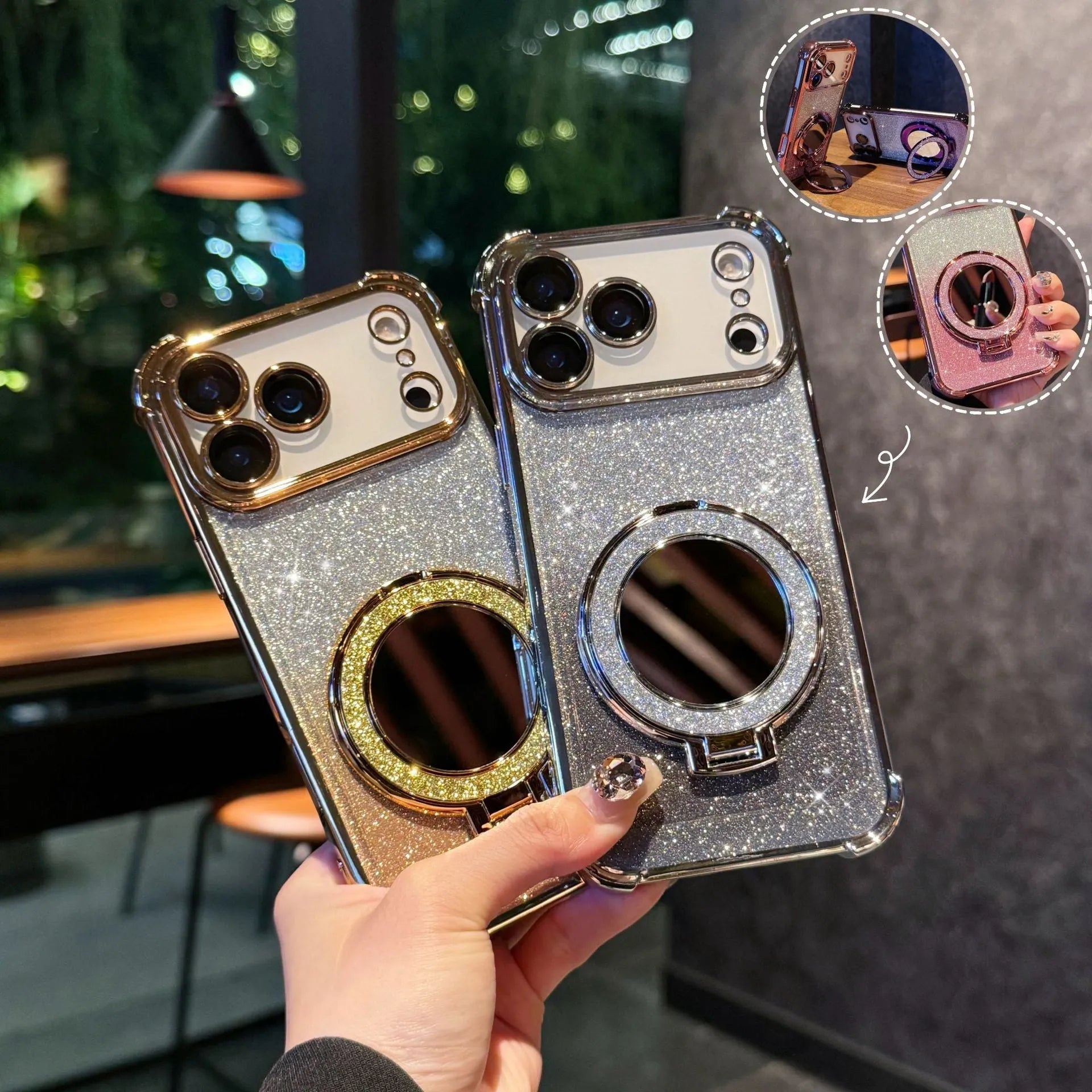 Glitter mirror magnetic bracket phone case for iPhone 17 Pro Max TPU shockproof drop resistant in gradient flash colours