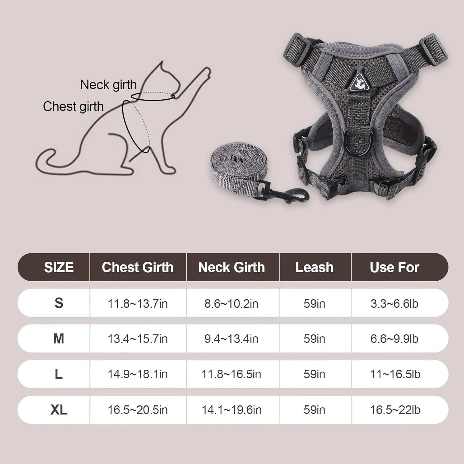 Adjustable mesh cat harness with reflective strips in Blue, Coffee, or Gray colours