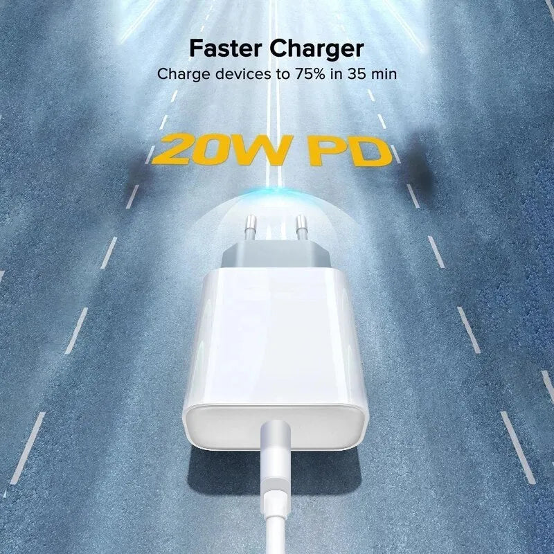 White 20W wall charger with a single Type-C port.