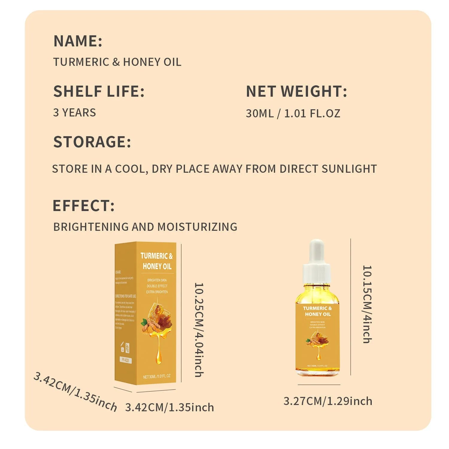 30ml bottle of Turmeric Honey Essential Oil in neutral packaging for facial application