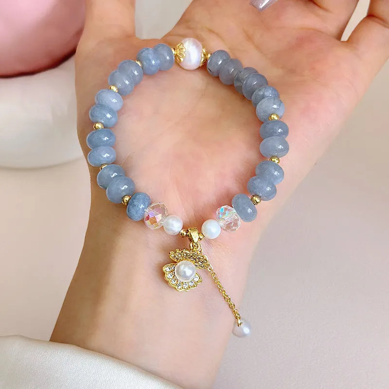 Handmade natural aquamarine pearl shell bracelet for women