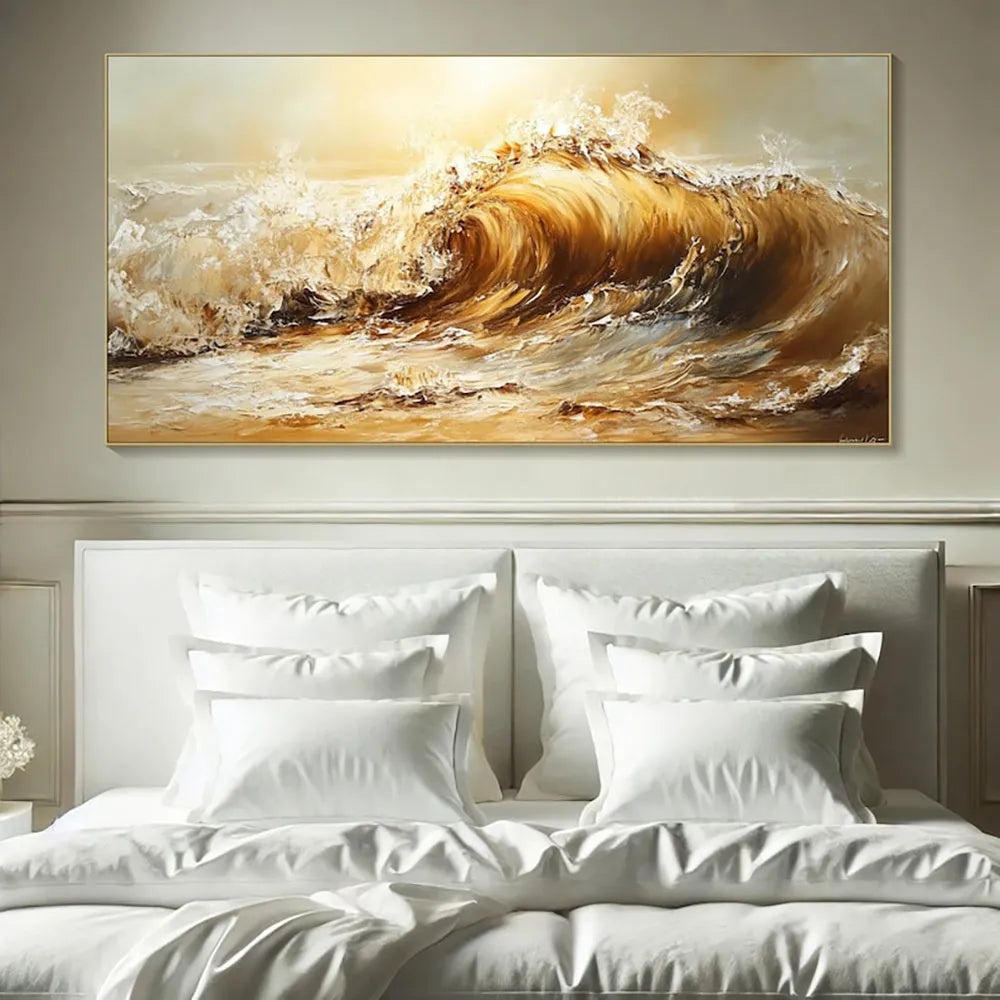 Handmade oil painting canvas abstract yellow waves landscape for home decor unframed