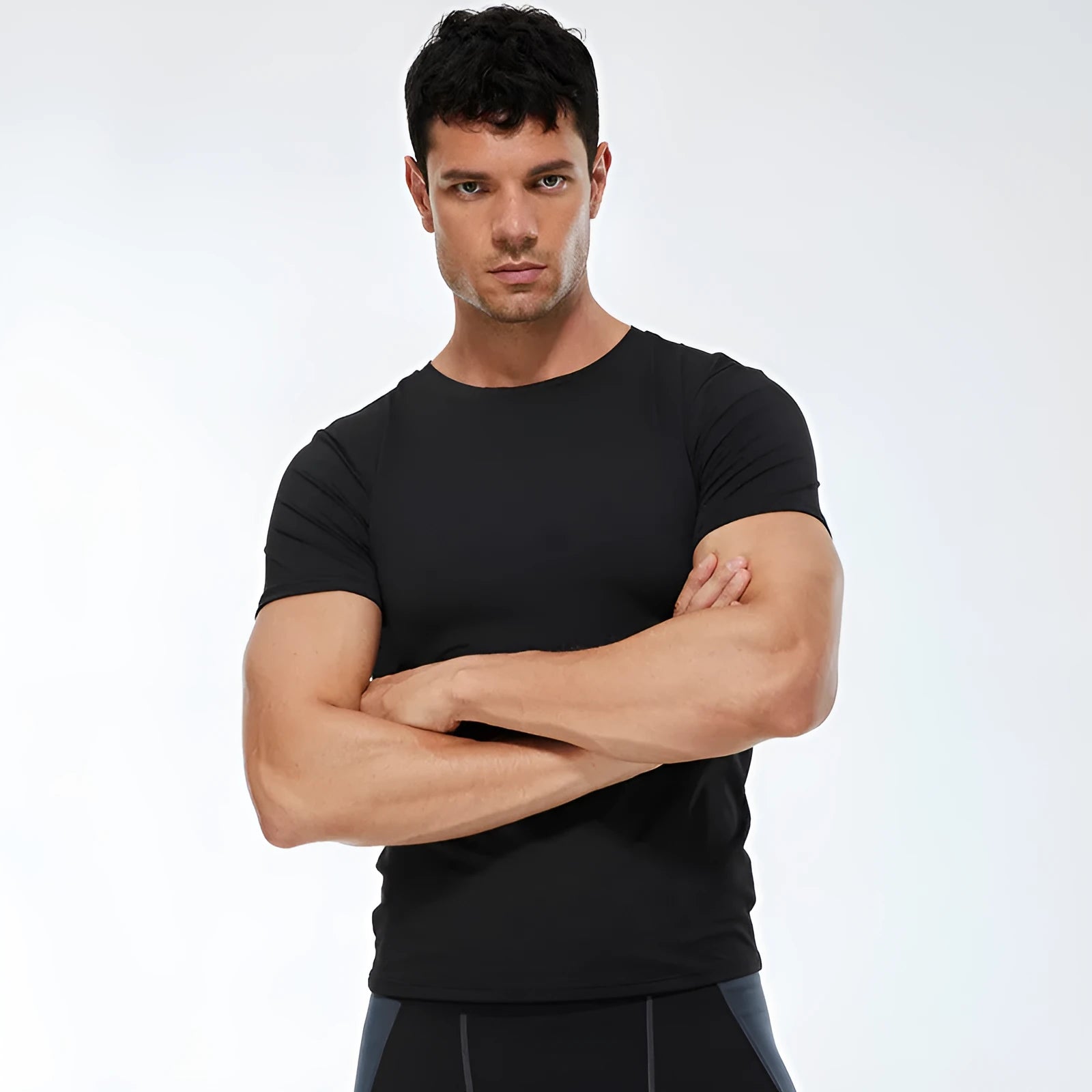 Men's stretch quick-drying short-sleeved fitness shirt in solid colours