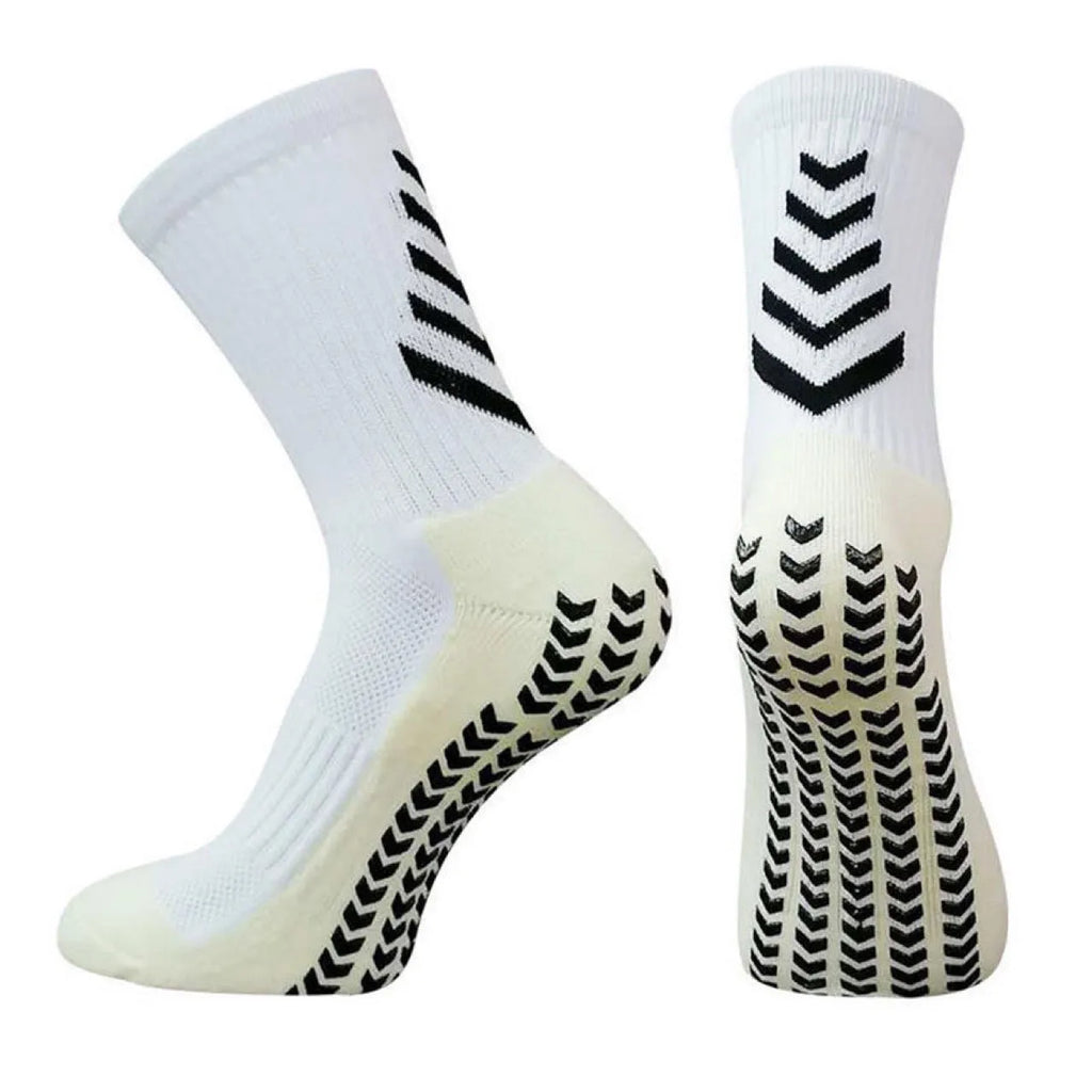 Men's non-slip mid-calf athletic sports socks in multiple colours including arrow black and sapphire blue.