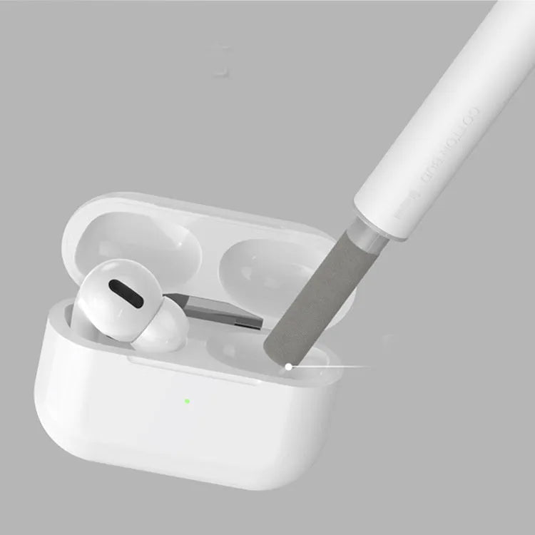 3 in 1 headset cleaning pen with metal tip and sponge on white background