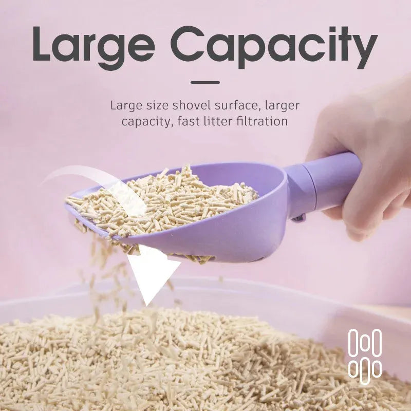 ABS plastic cat litter scoop with base featuring hidden bag storage and wall mounting capability