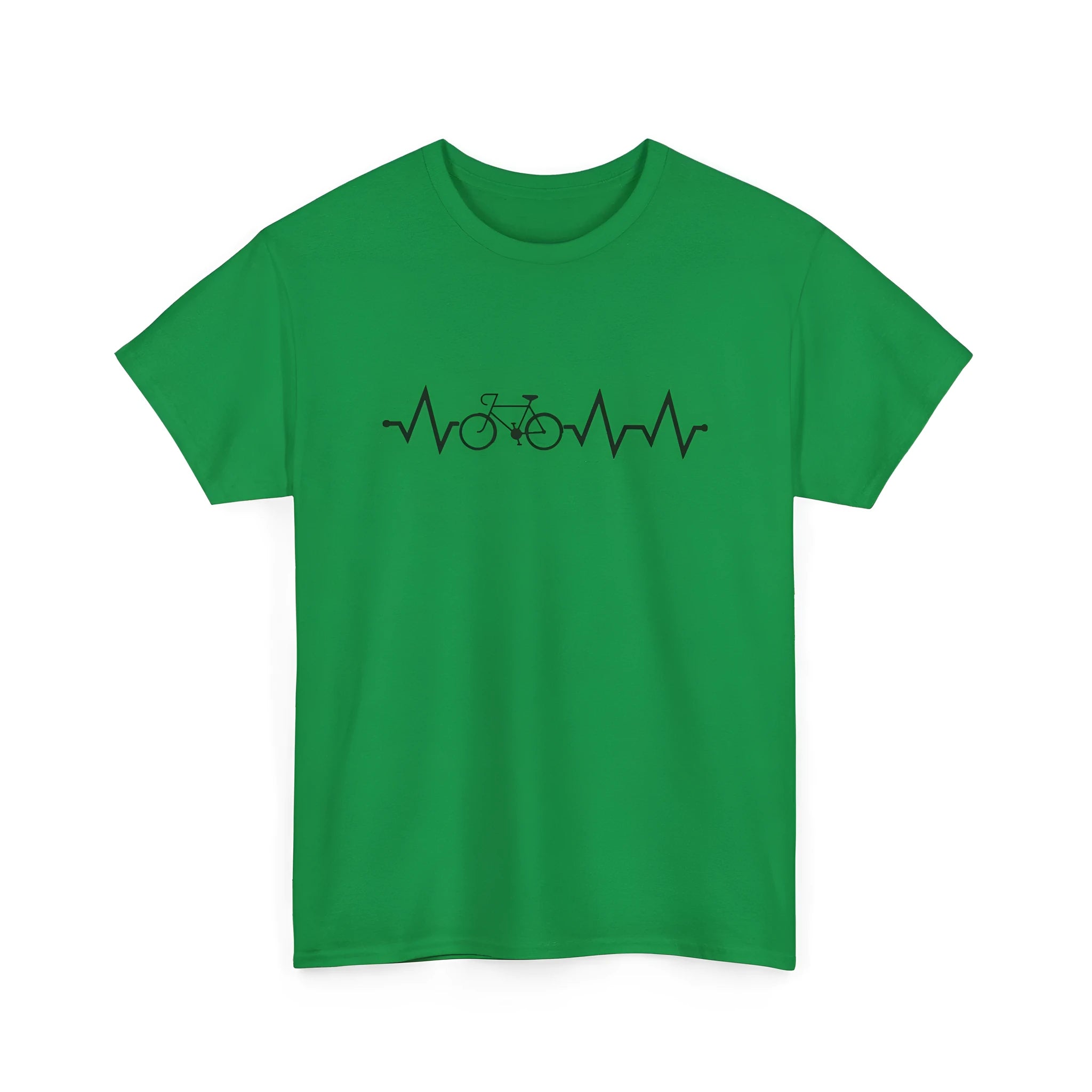 Green cotton short-sleeve top with a printed letter design on the front, showing a regular sleeve cut.