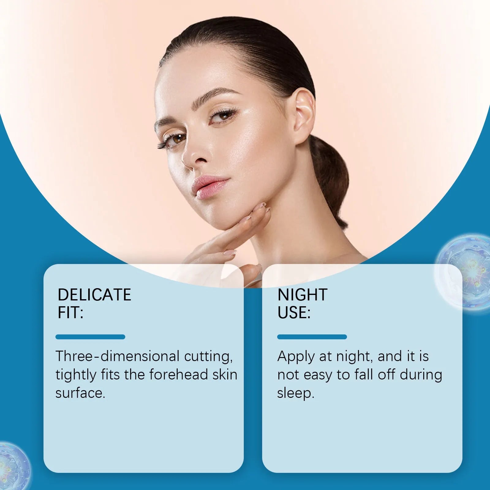 Forehead skincare patches with hyaluronic acid and collagen in five-piece pack