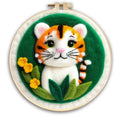 Round linen embroidery kit with wool felt pieces and embroidery frame for 20x20cm blanket painting
