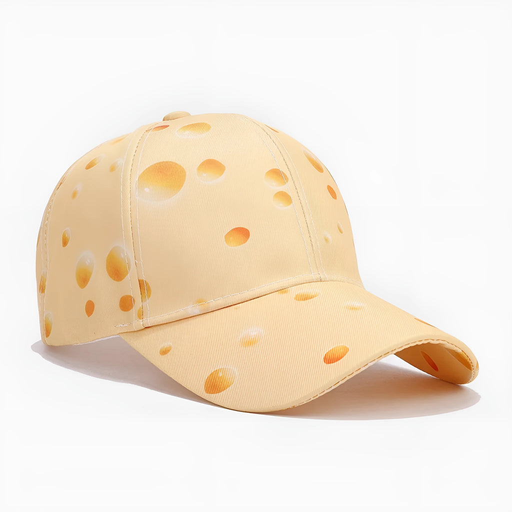 Adjustable cheese pattern printed peaked cap with dome crown