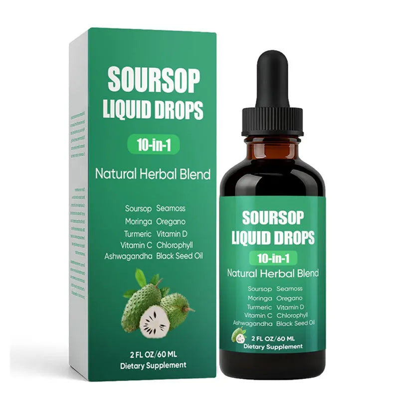 Nutrively 10in1 Soursop Extract Drops in a 60ml amber glass bottle with dropper top on a white background