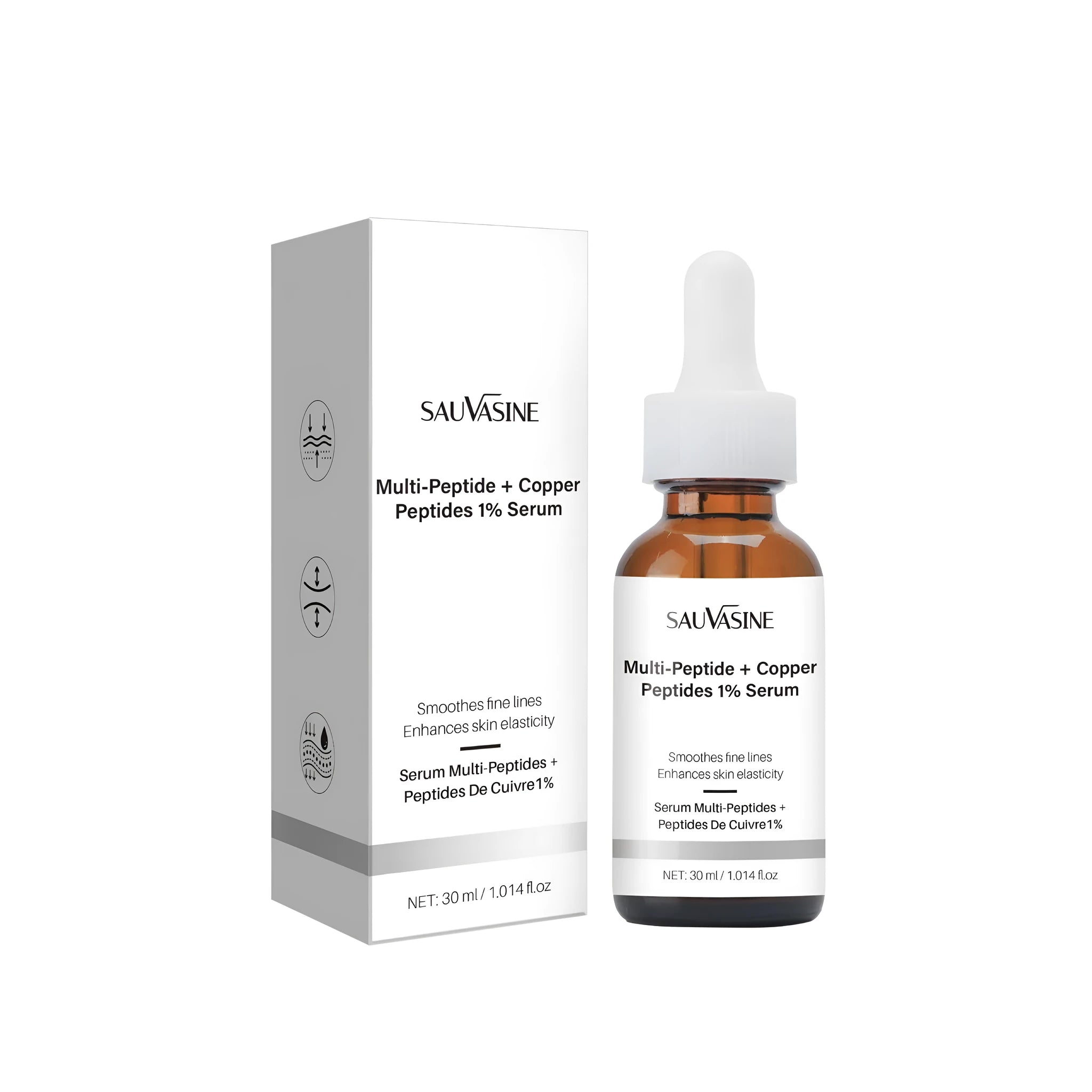 30ml amber glass bottle of moisturising anti-wrinkle face oil for dry skin.