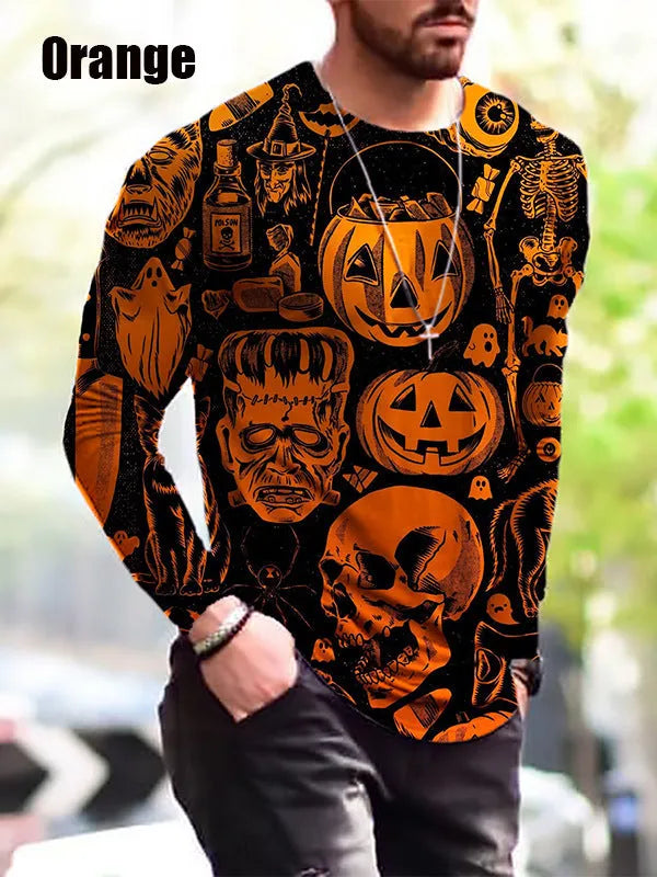 Men's long-sleeved camouflage print T-shirt with round neck and straight version fit in black colour