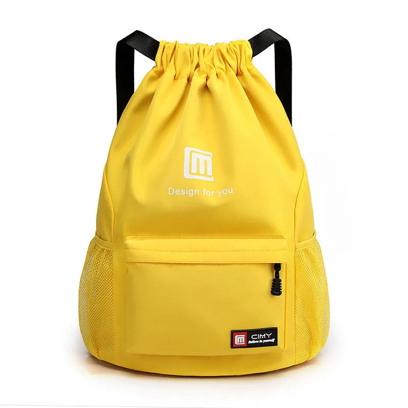 Oxford fabric drawstring backpack in multiple colours with foldable design and shoulder straps