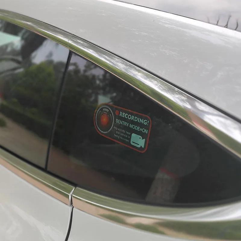Tesla Sentry Mode warning sticker pair for car windows, PVC electrostatic design