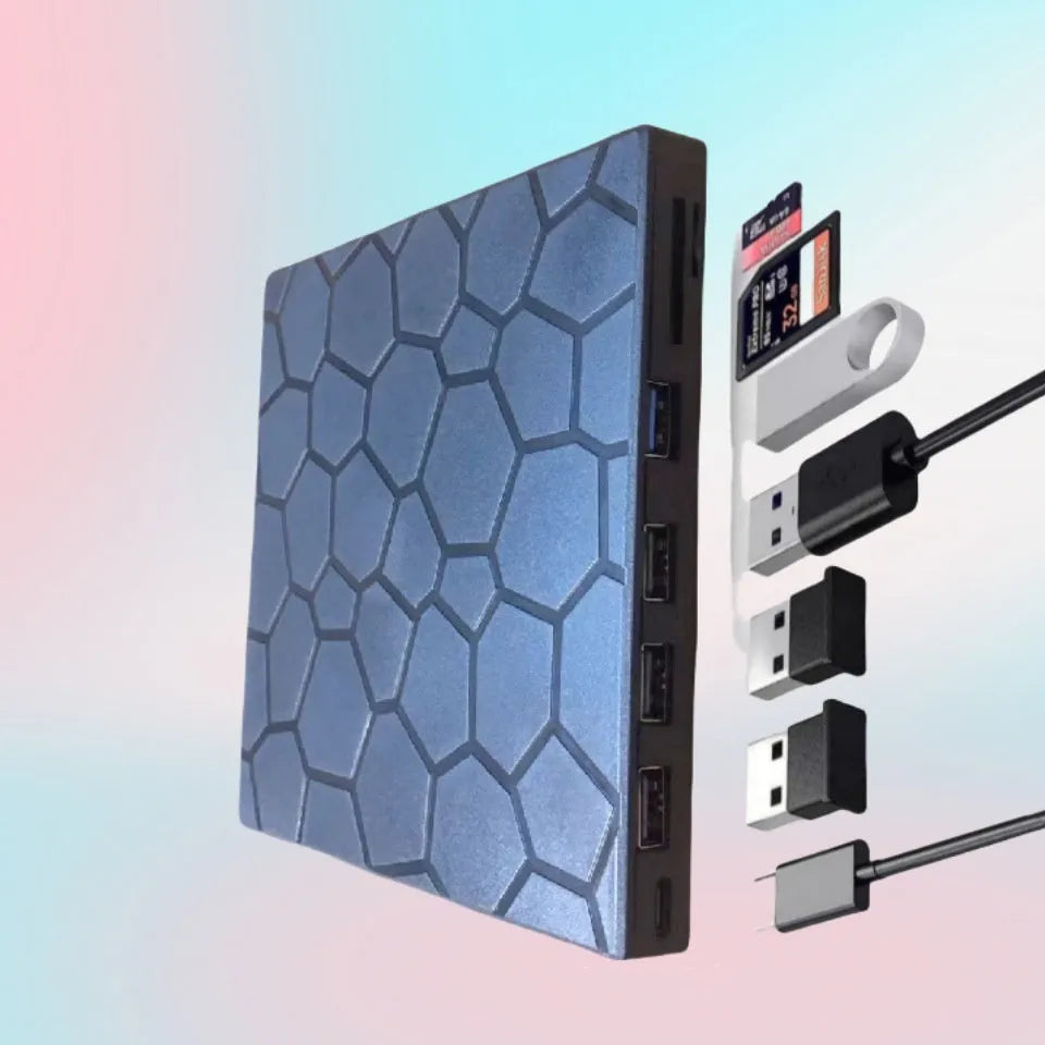 Black USB external CD drive and writer with compact 15.5cm housing