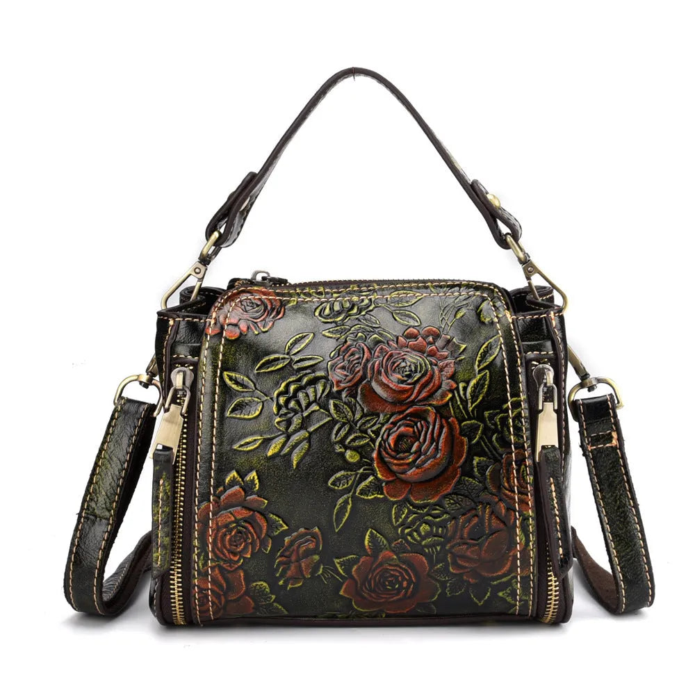 Genuine leather women's shoulder bag in square vertical model with multiple interior compartments