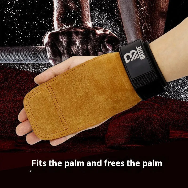 Brown neoprene wrist protectors with adjustable strap, shown on a pull-up bar.