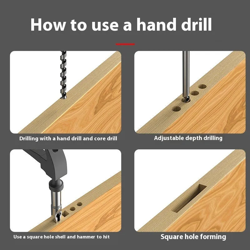 Square hole drill bit woodworking tool set with 12.7mm sleeve and core components