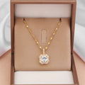 Women's gold titanium steel clavicle chain with geometric quadrilateral zircon pendant on water wave chain