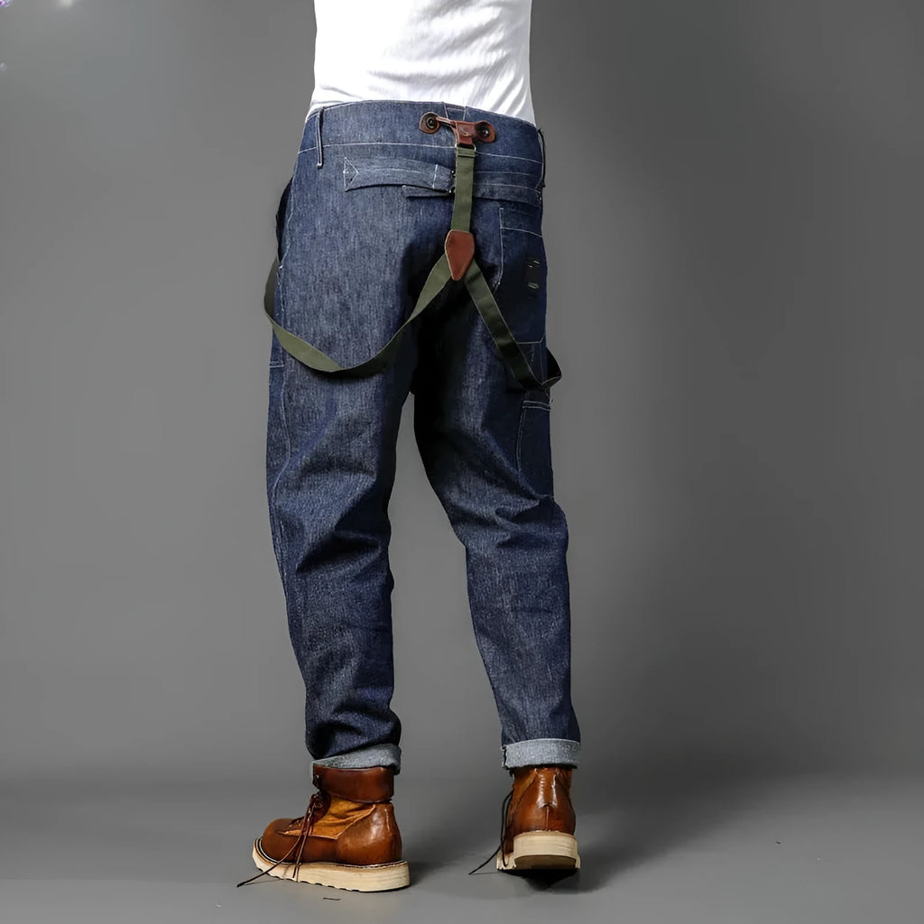 Blue men's straight strap polyester trousers for spring and autumn seasons flat lay