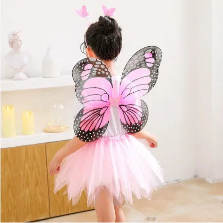 Little Witch flower mesh children's ballet tutu dress set in pink and black with accessories