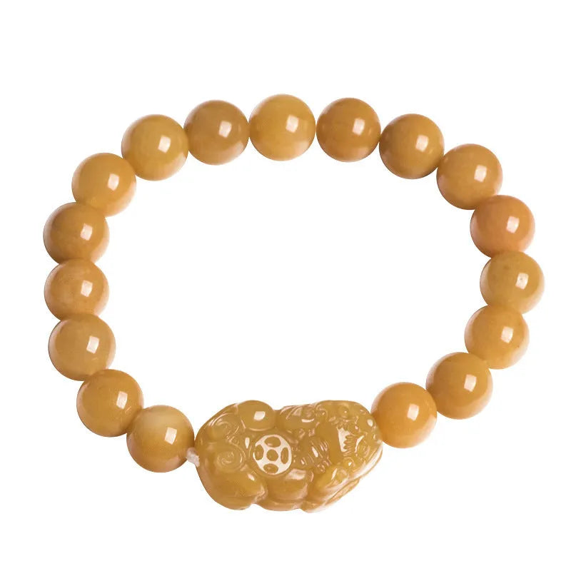 Carved Jinsi Jade Money bracelet showing large and small size options with measured jade beads.