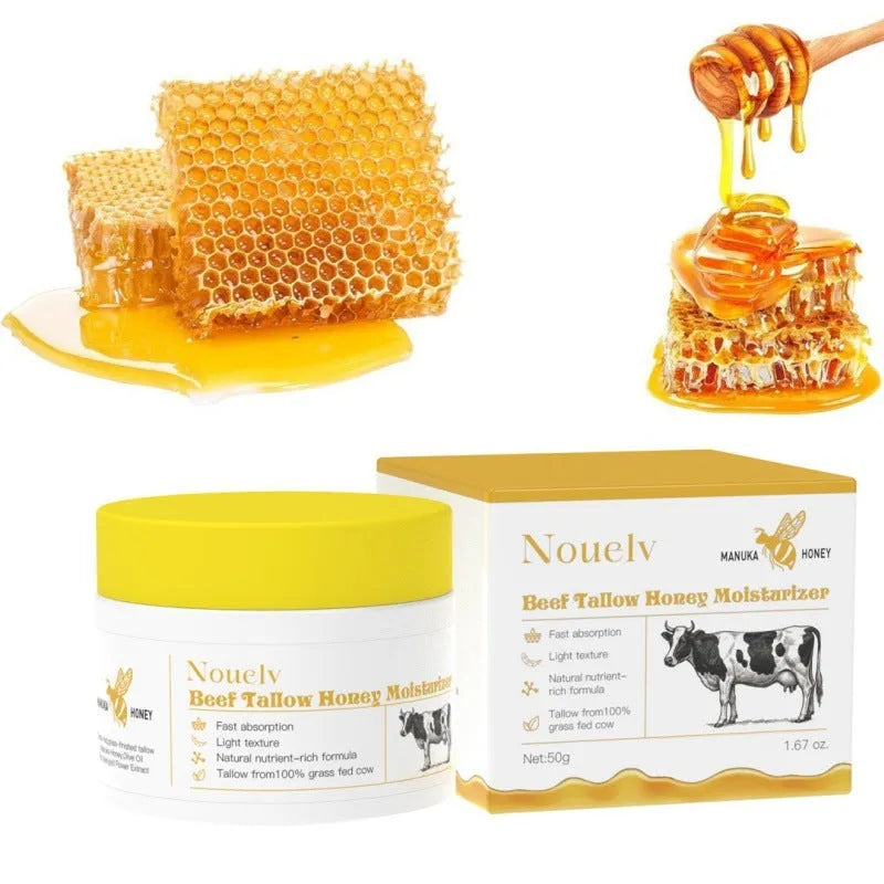 50g container of honey and tallow moisturising cream for dry and combination skin