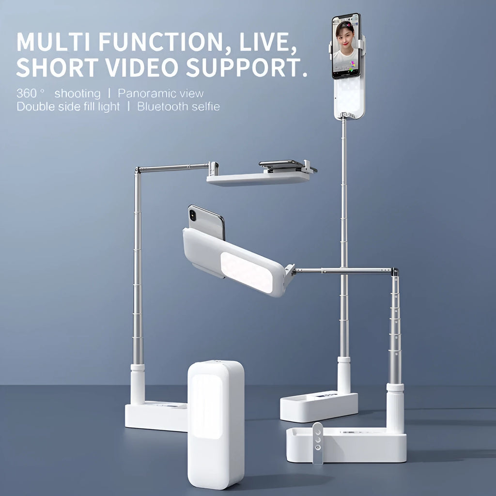 Floor-standing LED fill light bracket with telescopic design for mobile phone live broadcasts