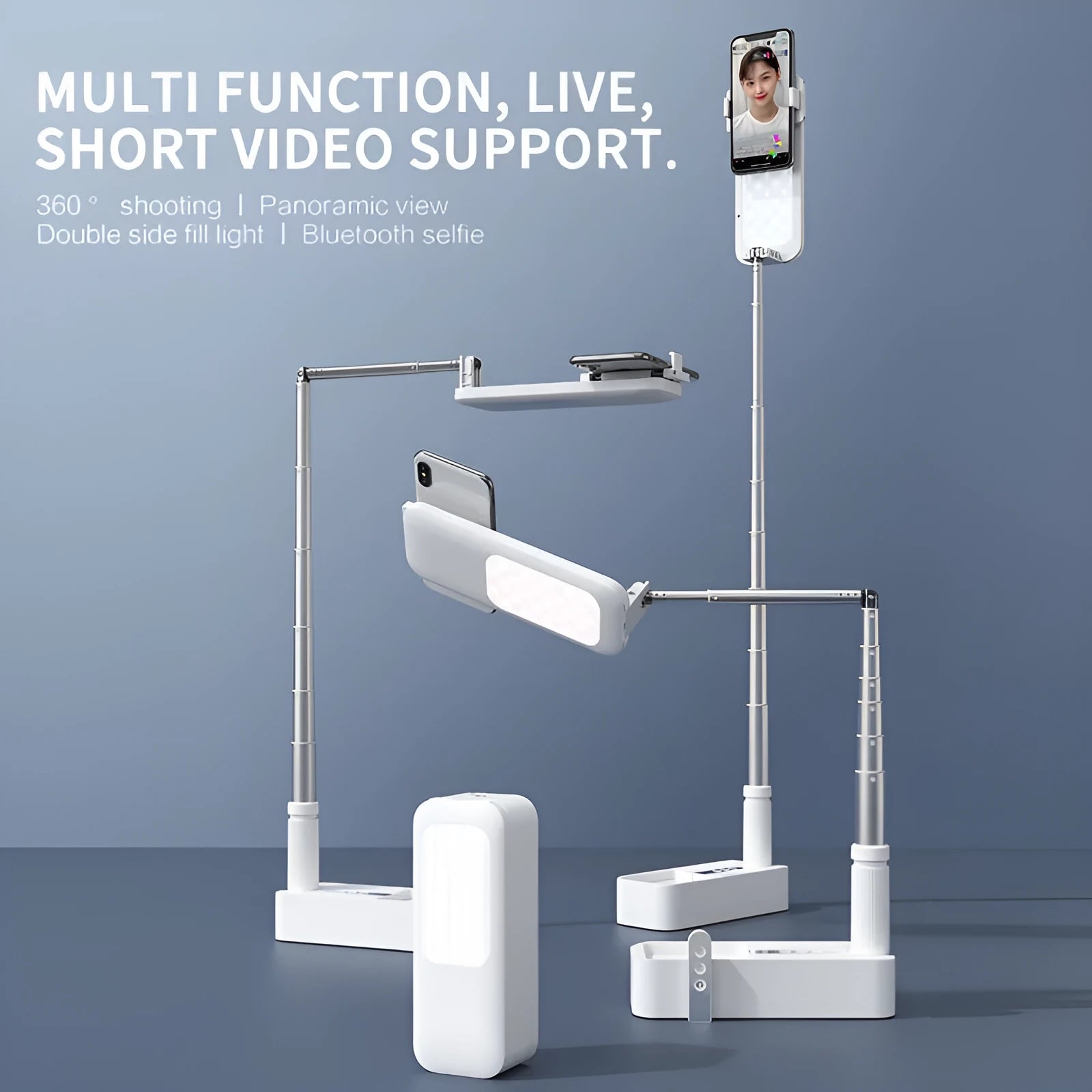 Floor-standing LED fill light bracket with telescopic design for mobile phone live broadcasts