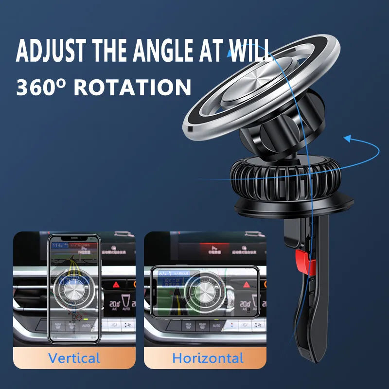 Car air vent magnetic phone holder with alloy bracket and black/silver colour options