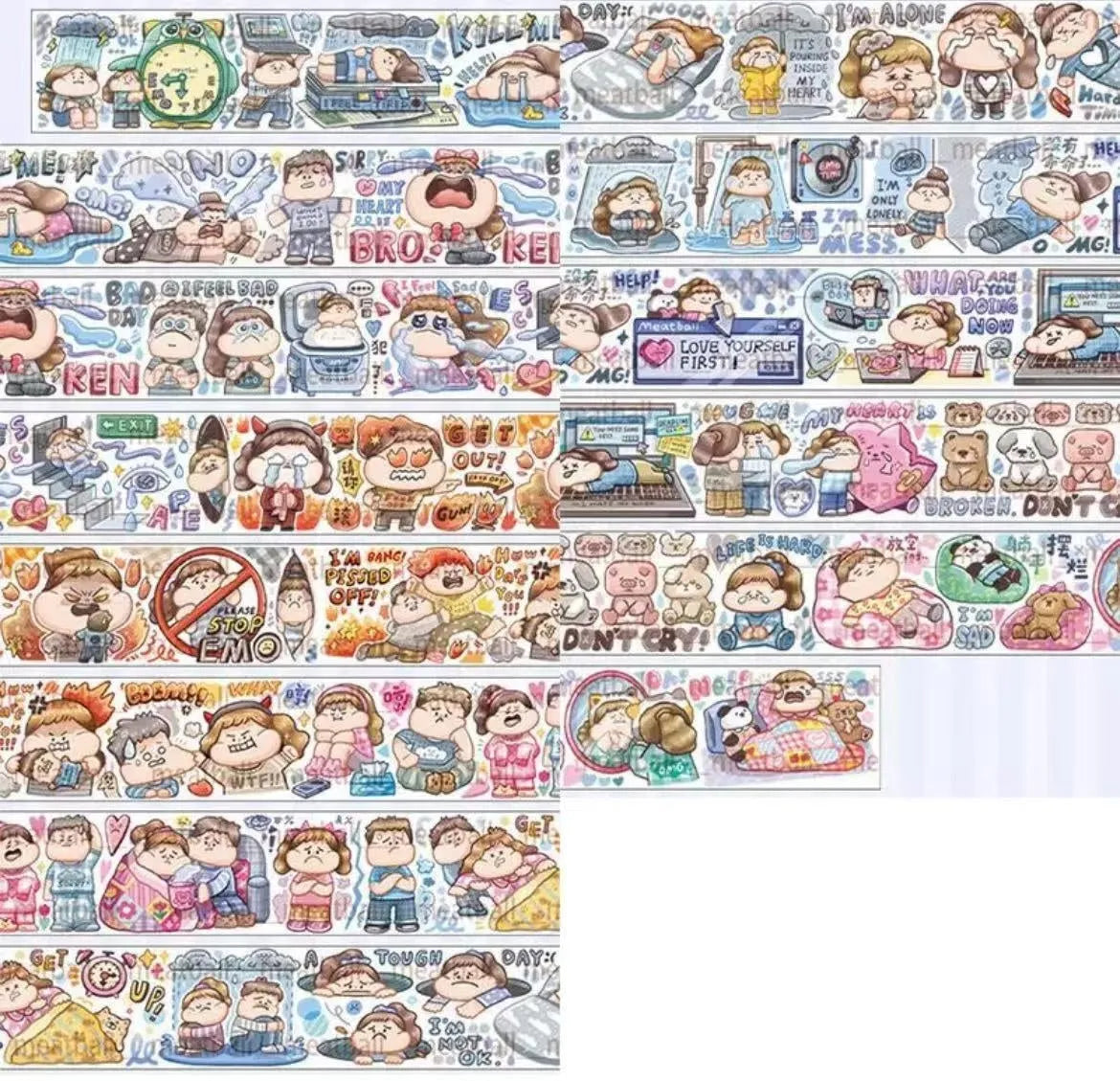 Cute cartoon character decorative sticker on Japanese paper for packaging.