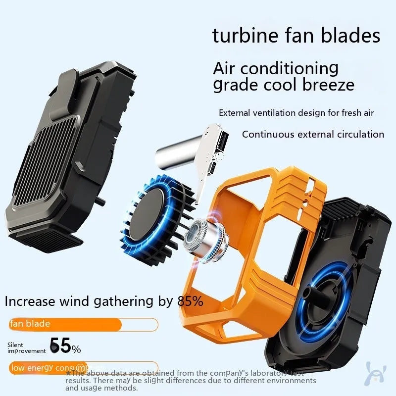Green wrist-mounted personal fan with integrated USB power bank and light, showing adjustable silicone strap.