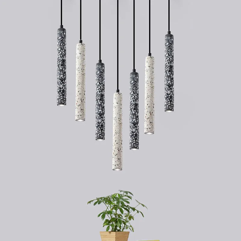 Nordic industrial terrazzo chandelier pendant light 40cm cement finish with white black red or blue terrazzo accents