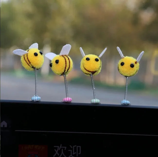 Cartoon-style little bee car decoration with fur ball material measuring 3cm square